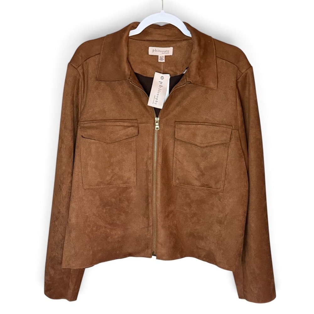 Philosophy Faux Suede Zip Up Jacket -Brown - XL - NWT